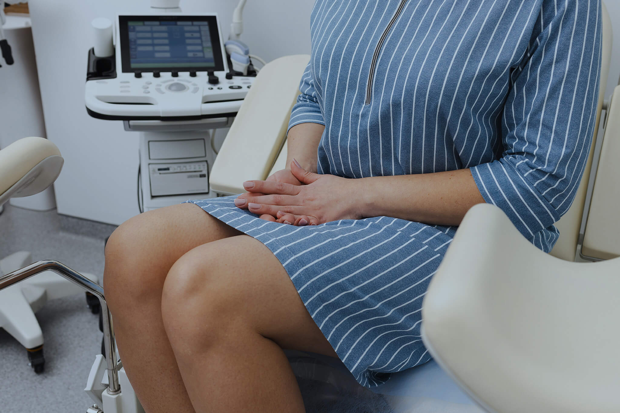 Woman waiting for gynecology checkup in the clinic.
