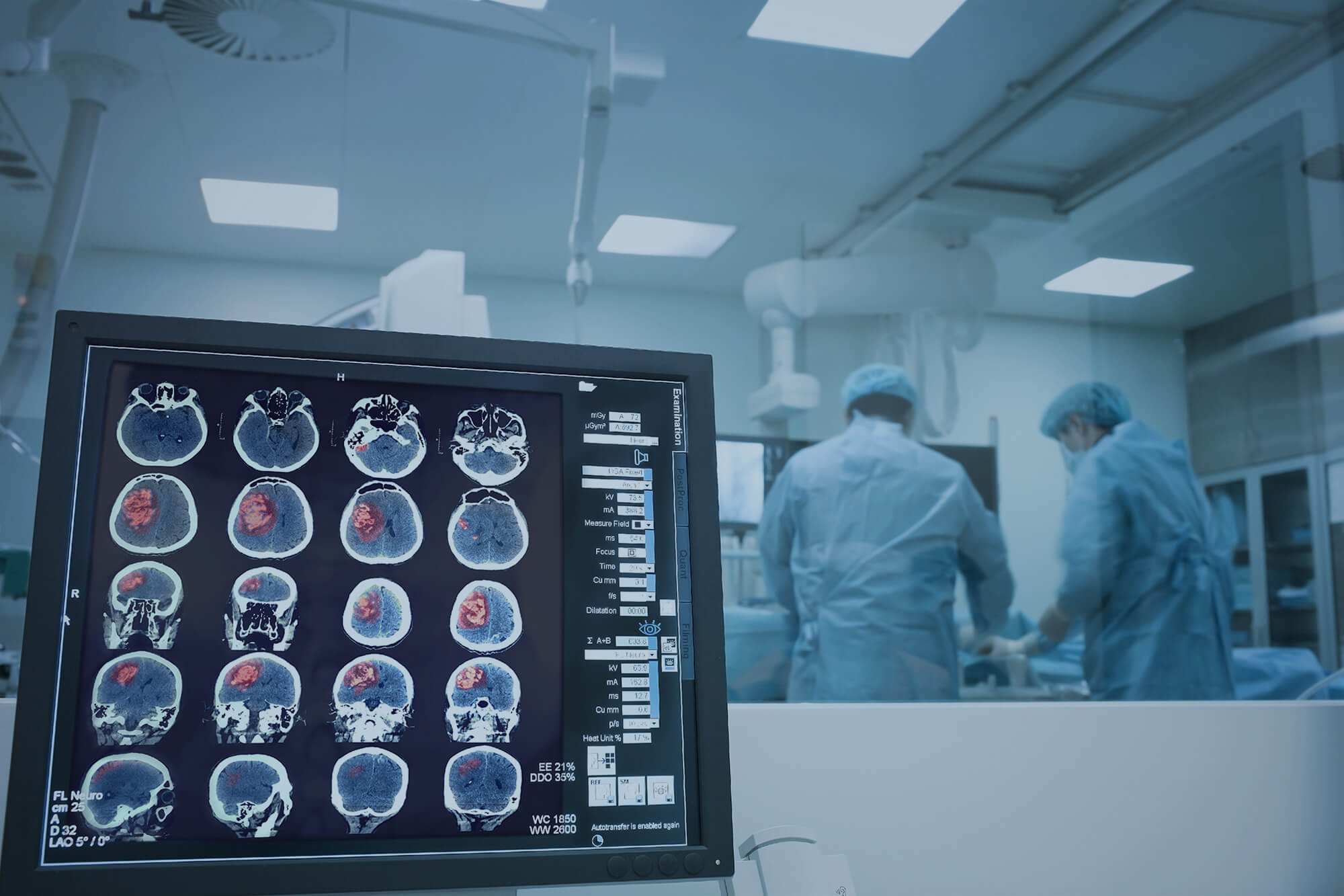 Surgery on the brain under X-ray monitoring.